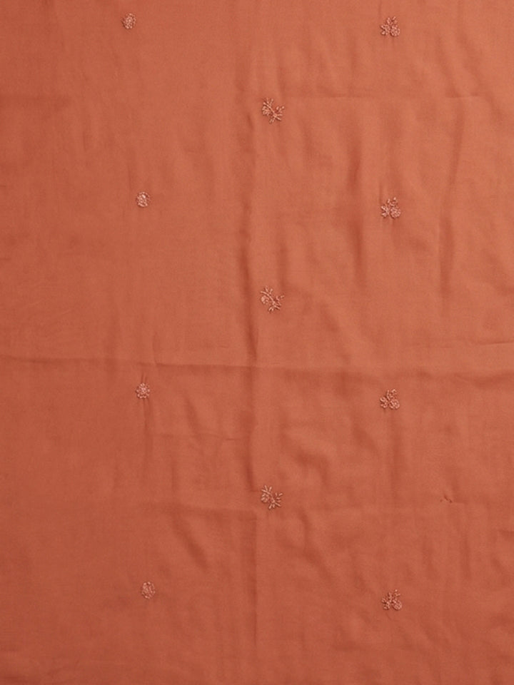 Rust Embroidered Cotton Blend Unstitched Suit &amp; Pant With Cotton Dupatta