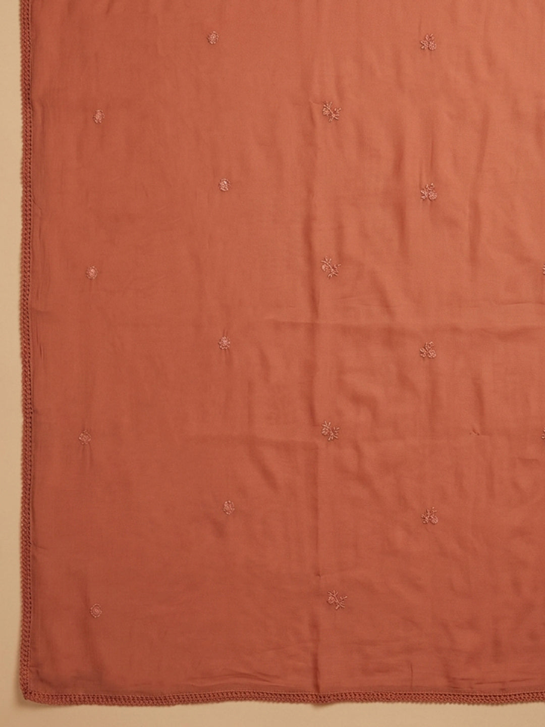 Rust Embroidered Cotton Blend Unstitched Suit &amp; Pant With Cotton Dupatta