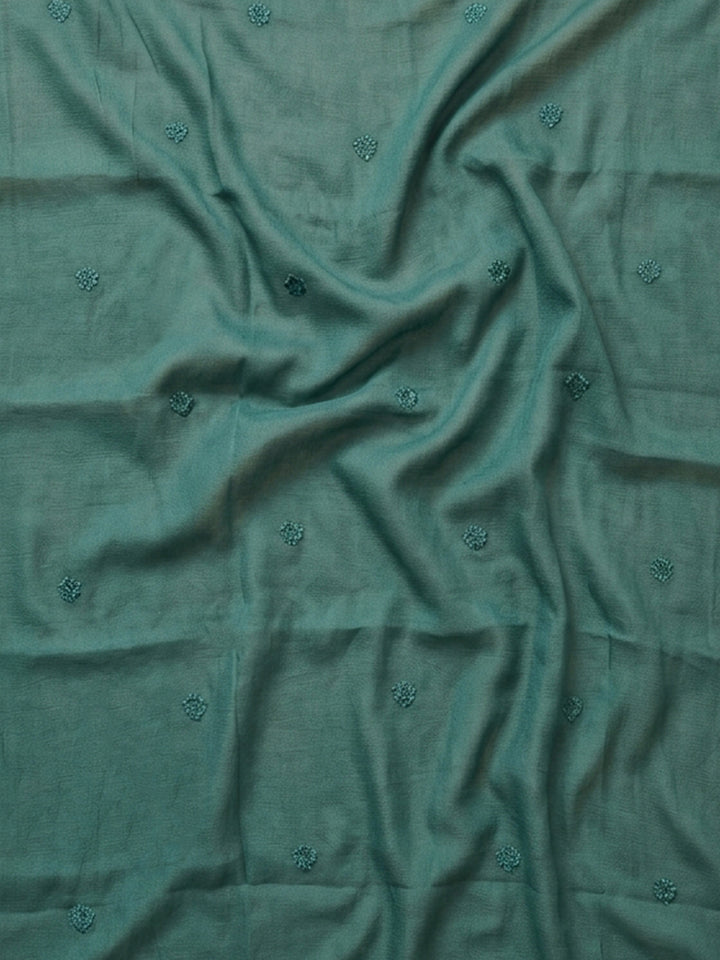 Teal Blue Embroidered Cotton Blend Unstitched Suit &amp; Pant With Cotton Dupatta