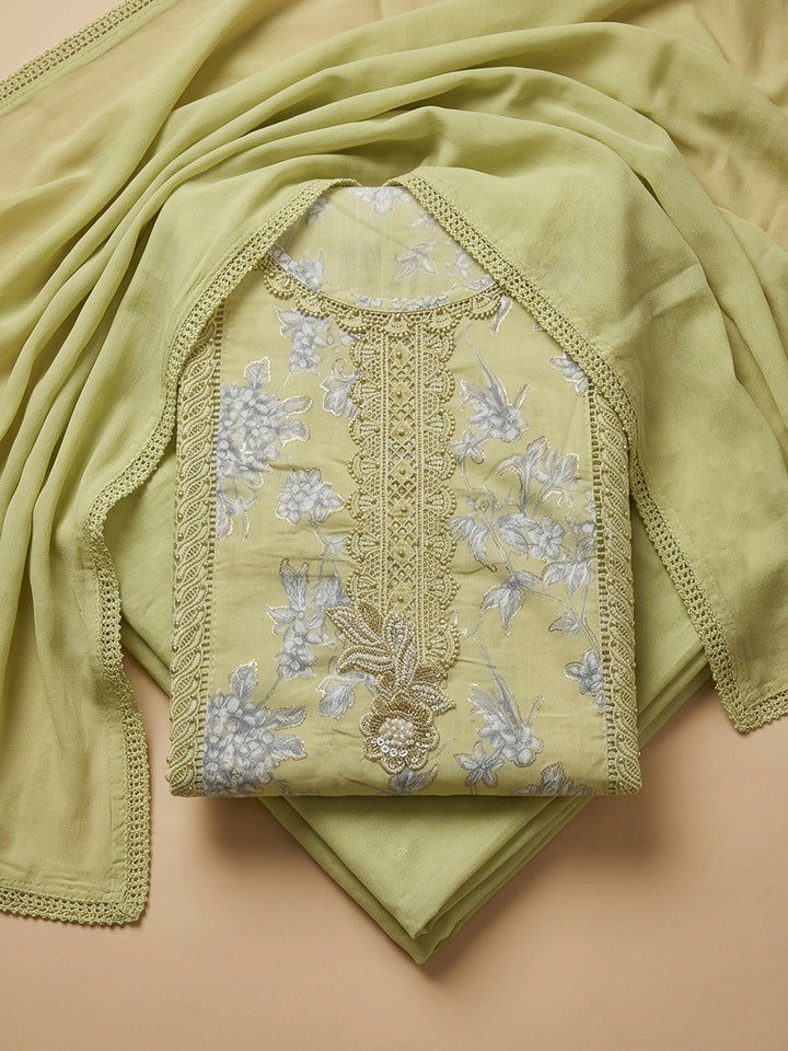 Mehndi Embroidery Cotton Blend Unstitched Dress Material