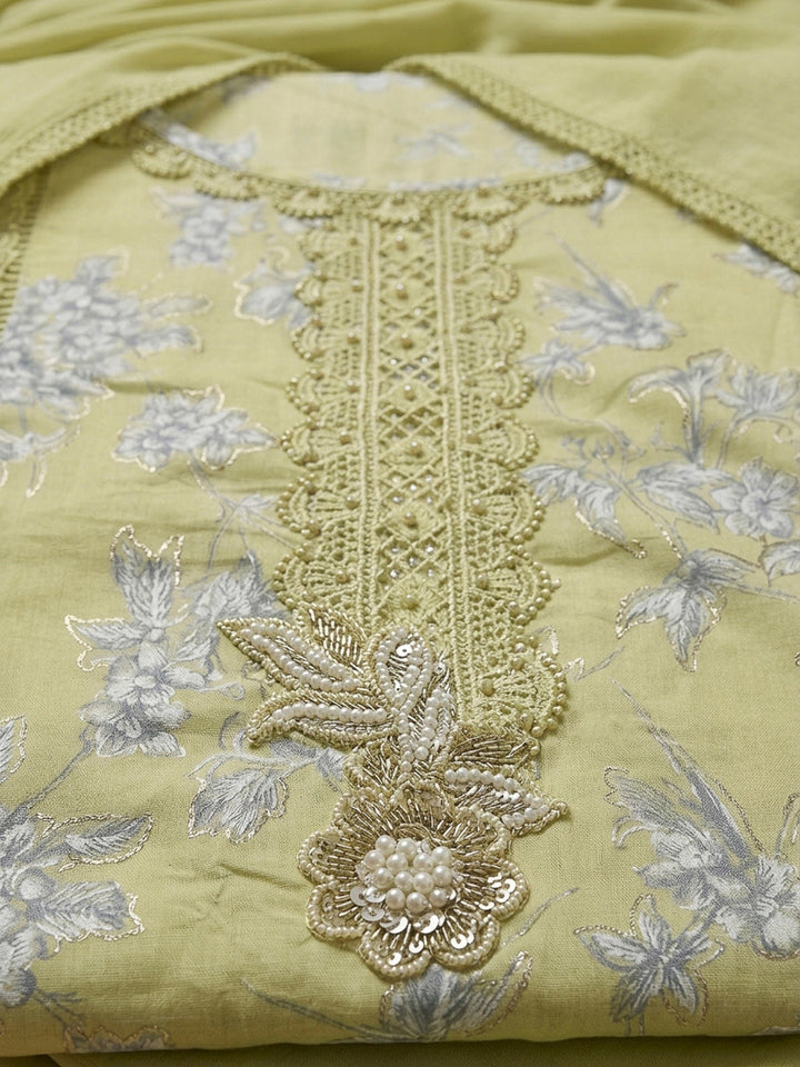 Mehndi Embroidery Cotton Blend Unstitched Dress Material
