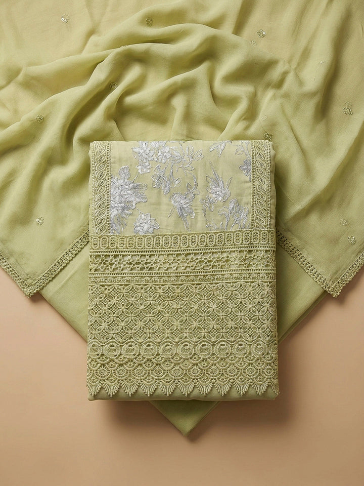 Mehndi Embroidery Cotton Blend Unstitched Dress Material