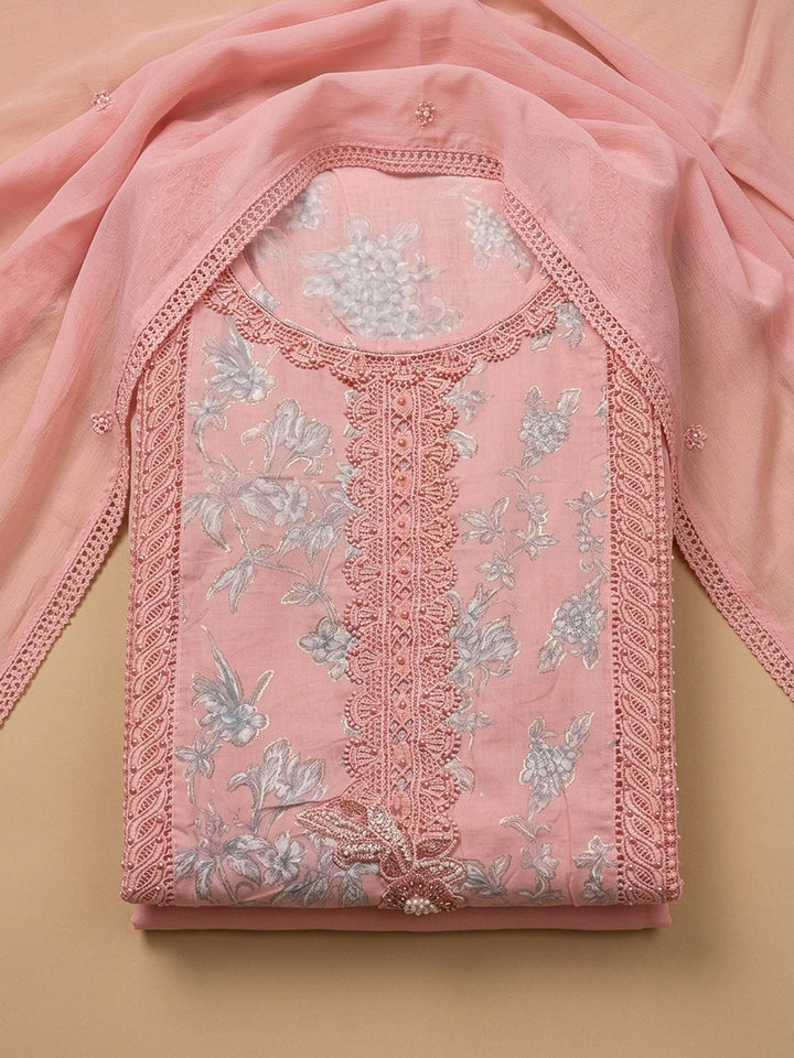 Peach Embroidery Cotton Blend Unstitched Dress Material