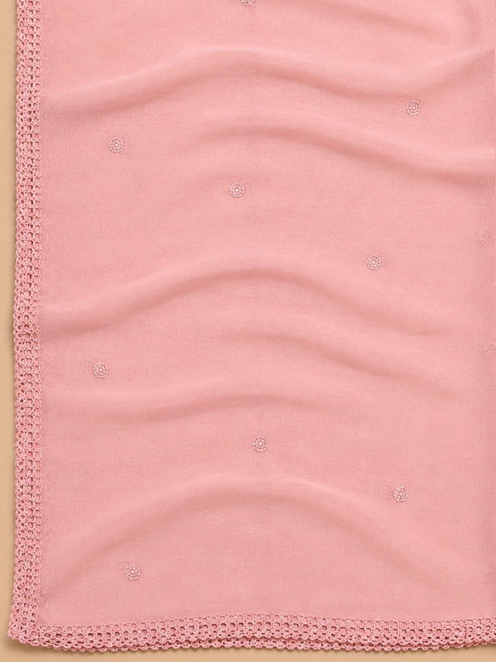 Peach Embroidery Cotton Blend Unstitched Dress Material
