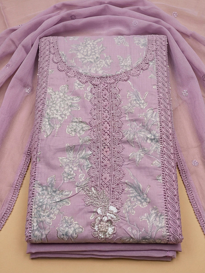Pink Embroidery Cotton Blend Unstitched Dress Material