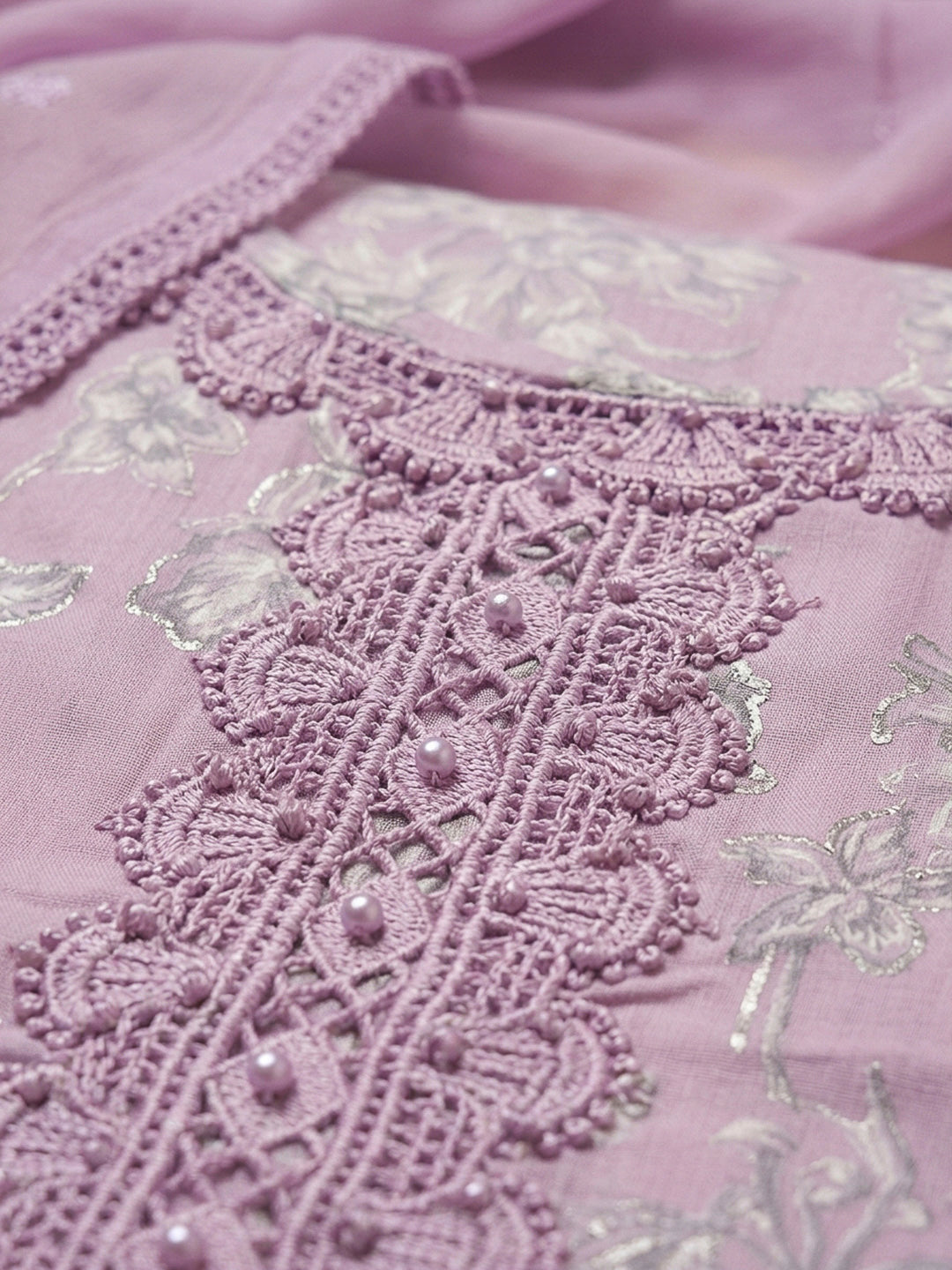 Pink Embroidery Cotton Blend Unstitched Dress Material