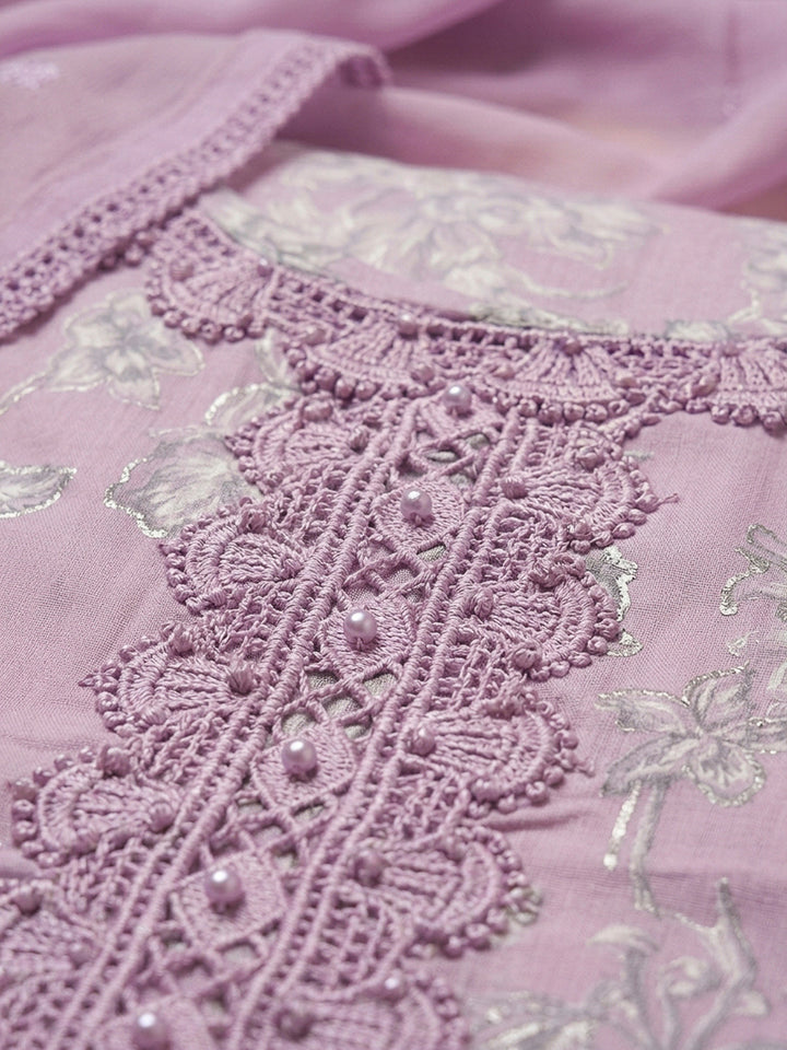 Pink Embroidery Cotton Blend Unstitched Dress Material