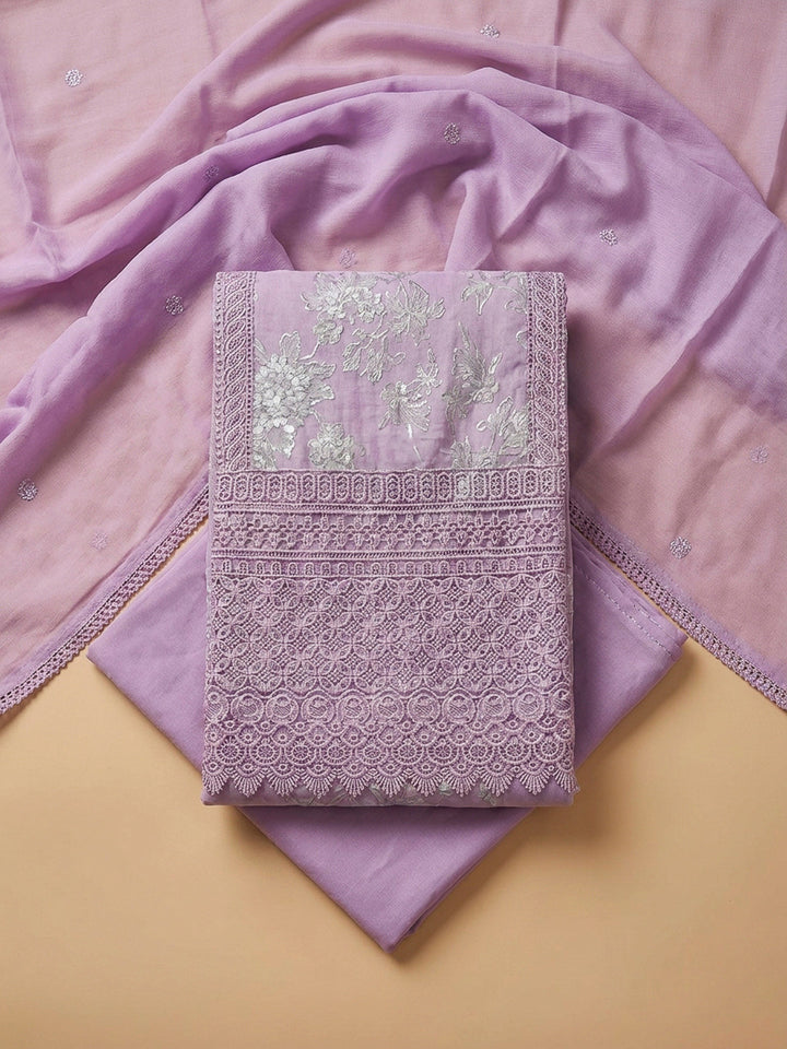 Pink Embroidery Cotton Blend Unstitched Dress Material