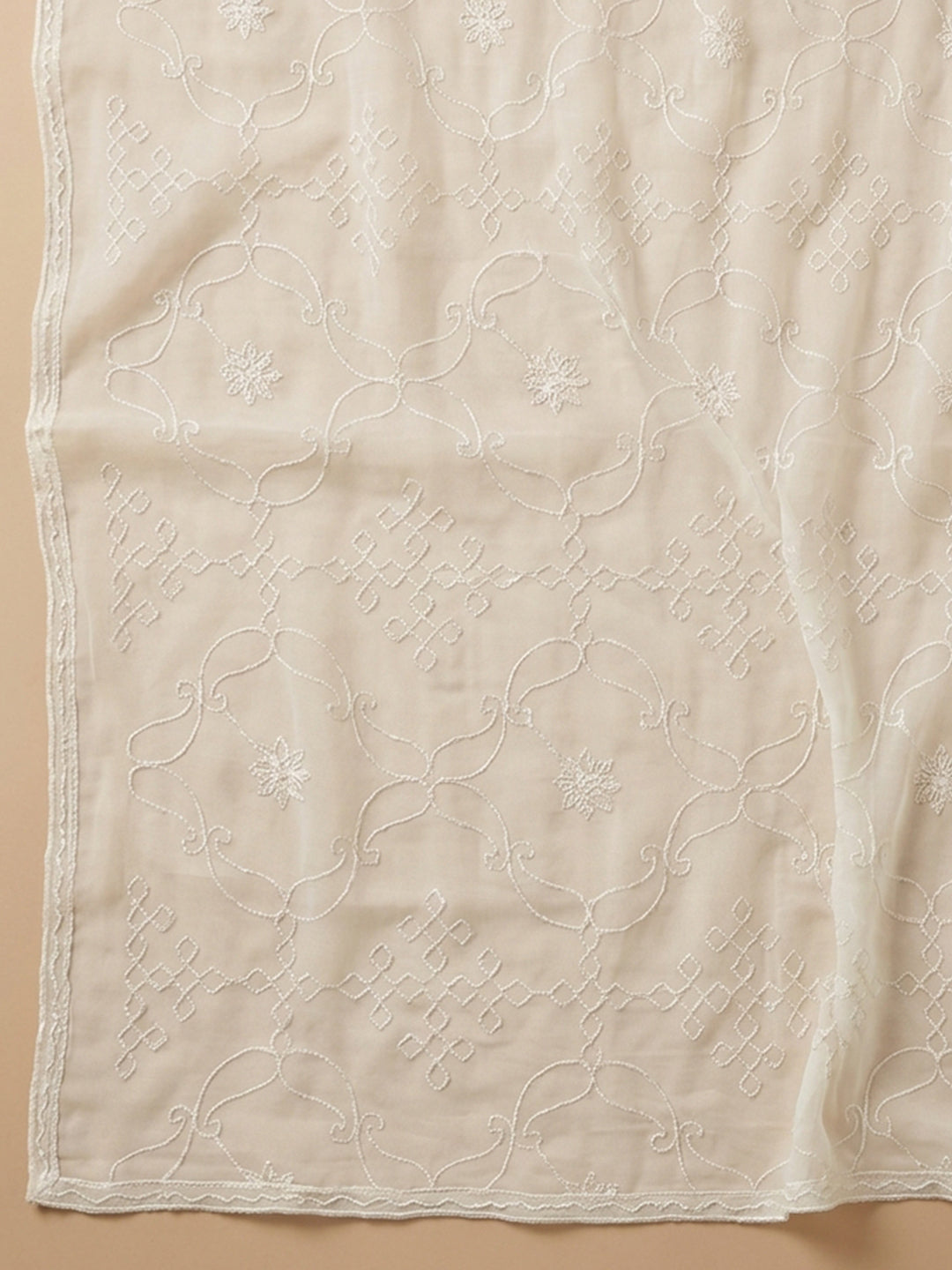 Cream Dull Pink Printed Cotton Blend Unstitched Suit &amp; Pant With Cotton Dupatta
