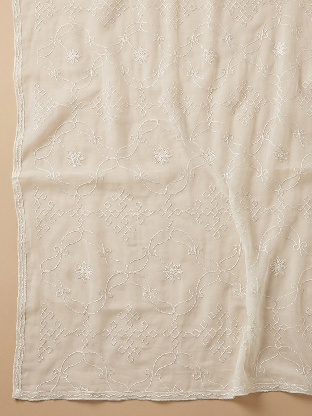 Cream Mehndi Printed Cotton Blend Unstitched Suit &amp; Pant With Cotton Dupatta