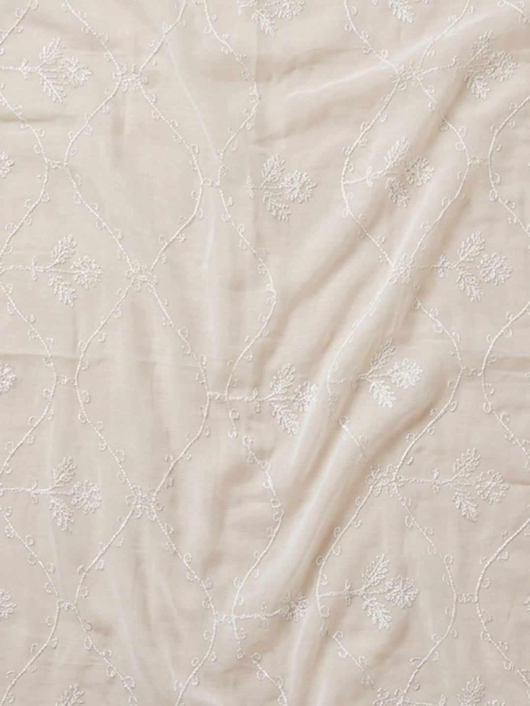 Off White Printed Cotton Blend Unstitched Suit &amp; Pant With Cotton Dupatta