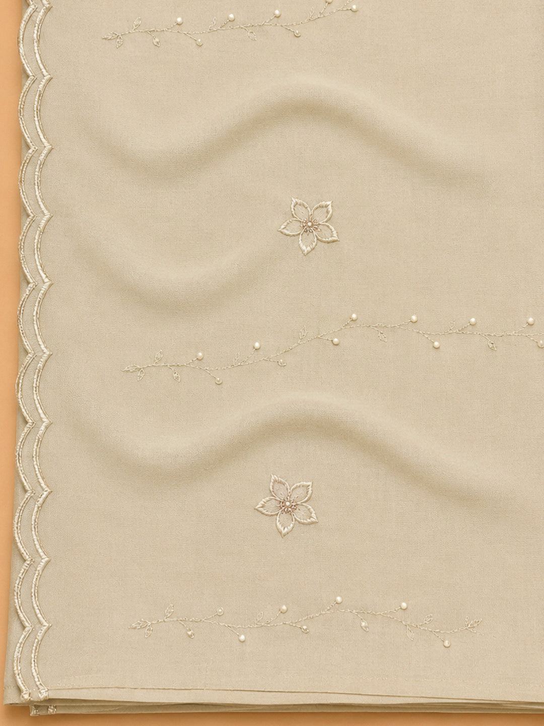Beige Embroidery Cotton Blend Unstitched Dress Material