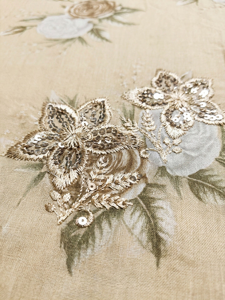 Beige Embroidery Cotton Blend Unstitched Dress Material