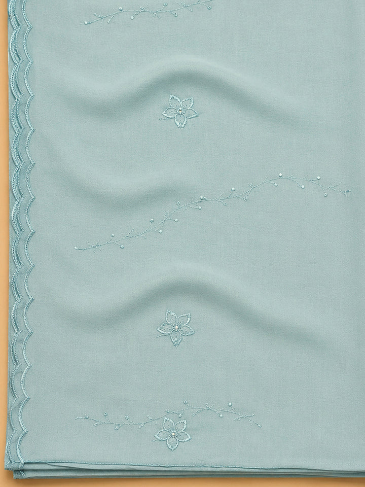 Blue Embroidery Cotton Blend Unstitched Dress Material