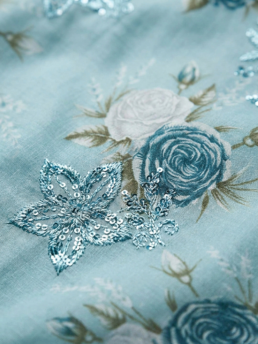 Blue Embroidery Cotton Blend Unstitched Dress Material