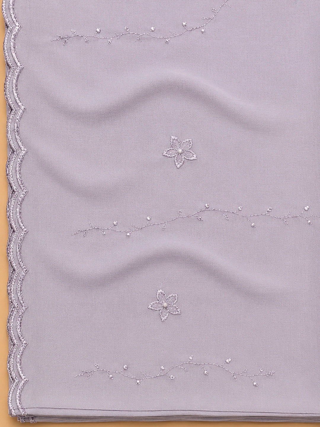 Lavender Embroidery Cotton Blend Unstitched Dress Material
