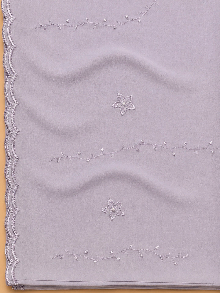Lavender Embroidery Cotton Blend Unstitched Dress Material
