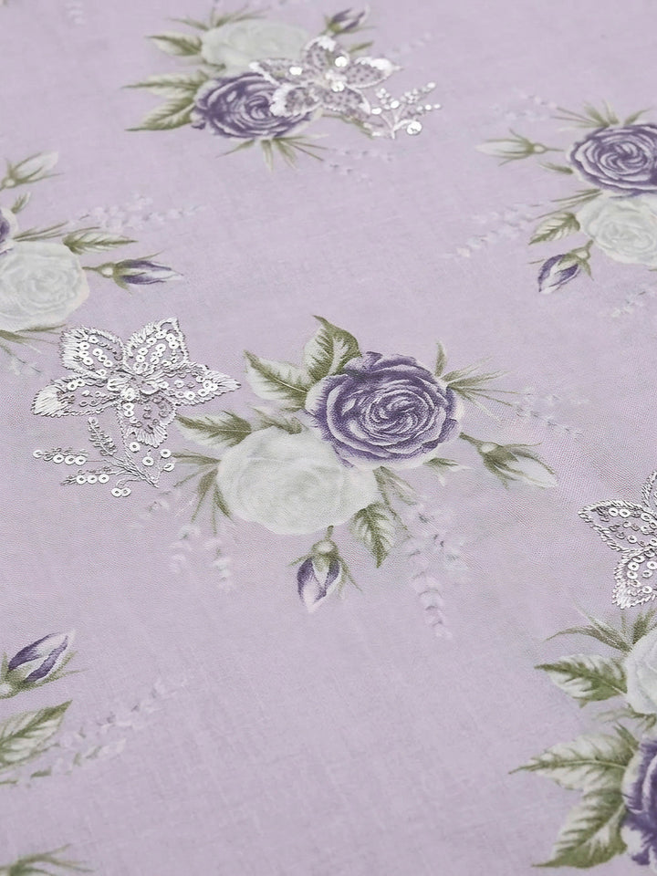 Lavender Embroidery Cotton Blend Unstitched Dress Material