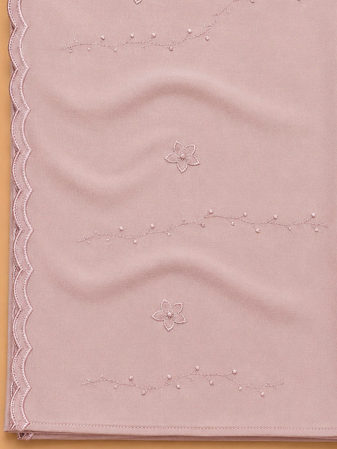 Peach Pink Embroidery Cotton Blend Unstitched Dress Material