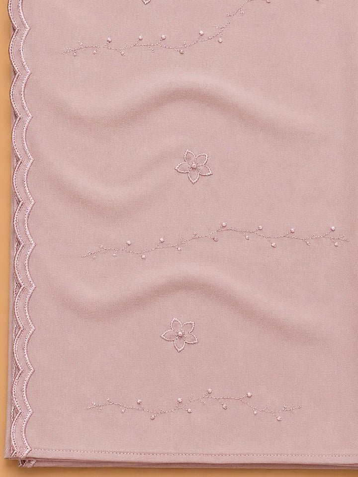 Peach Pink Embroidery Cotton Blend Unstitched Dress Material