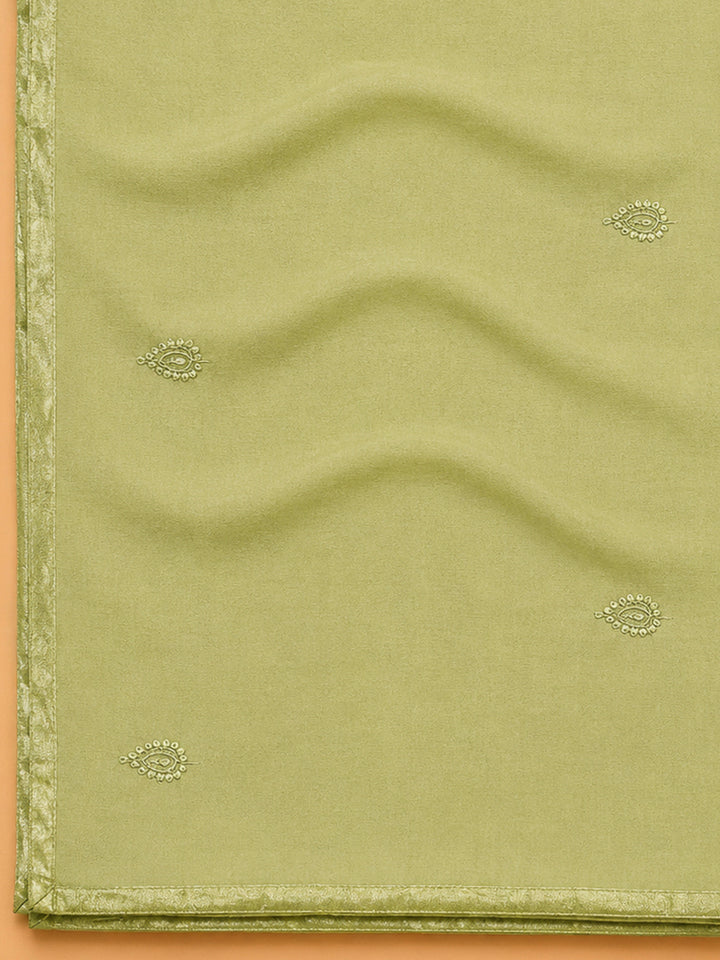 Green Embroidery Cotton Blend Unstitched Dress Material