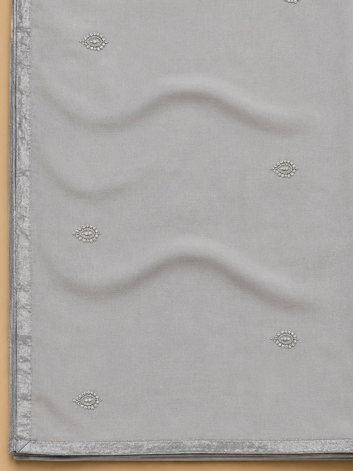 Grey Embroidery Cotton Blend Unstitched Dress Material