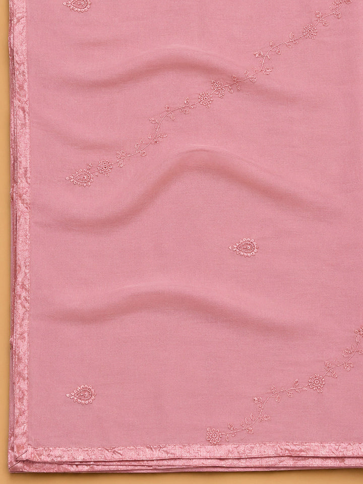 Peach Embroidery Cotton Blend Unstitched Dress Material