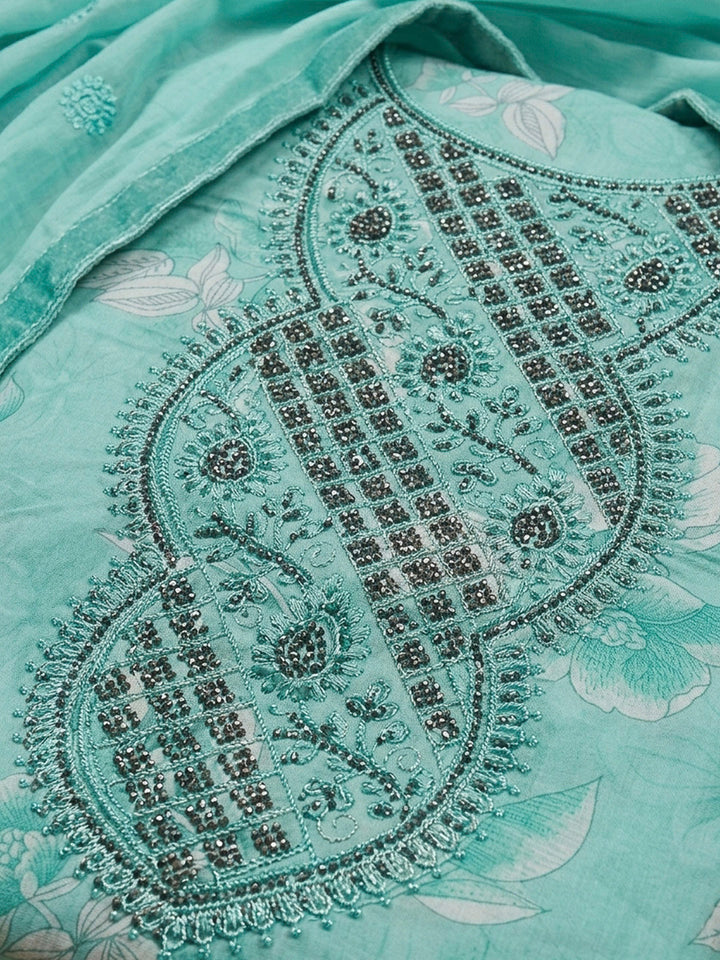 Rama Green Embroidery Cotton Blend Unstitched Dress Material