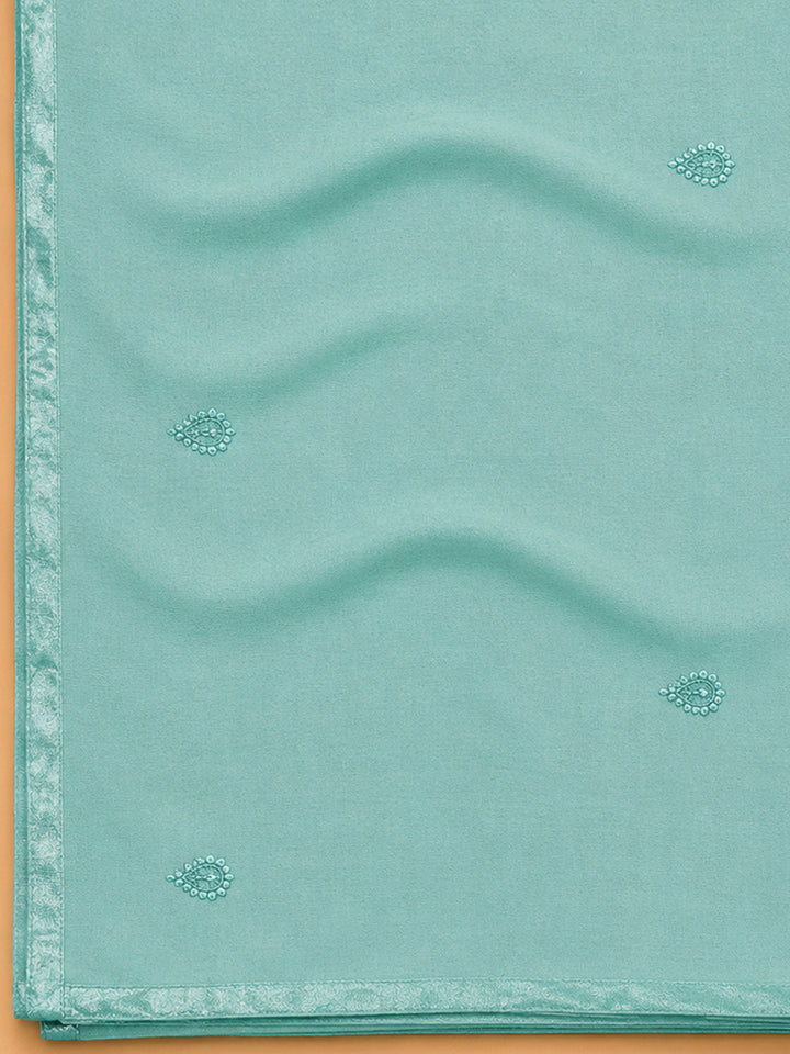 Rama Green Embroidery Cotton Blend Unstitched Dress Material