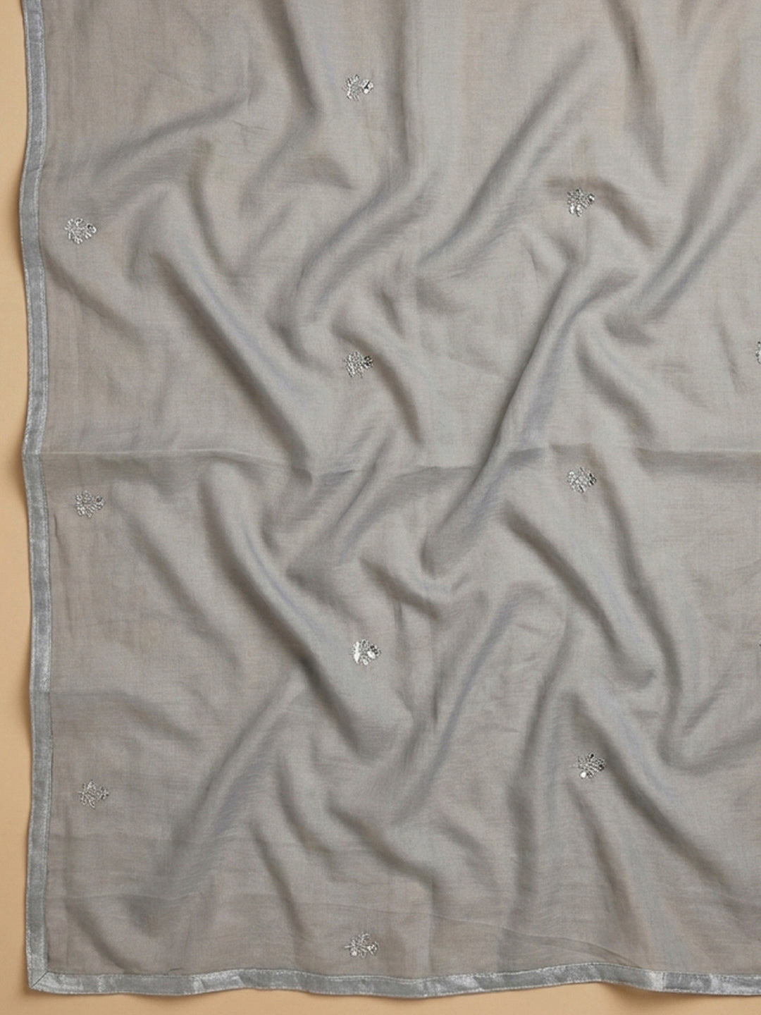 Grey Embroidery Cotton Blend Unstitched Dress Material