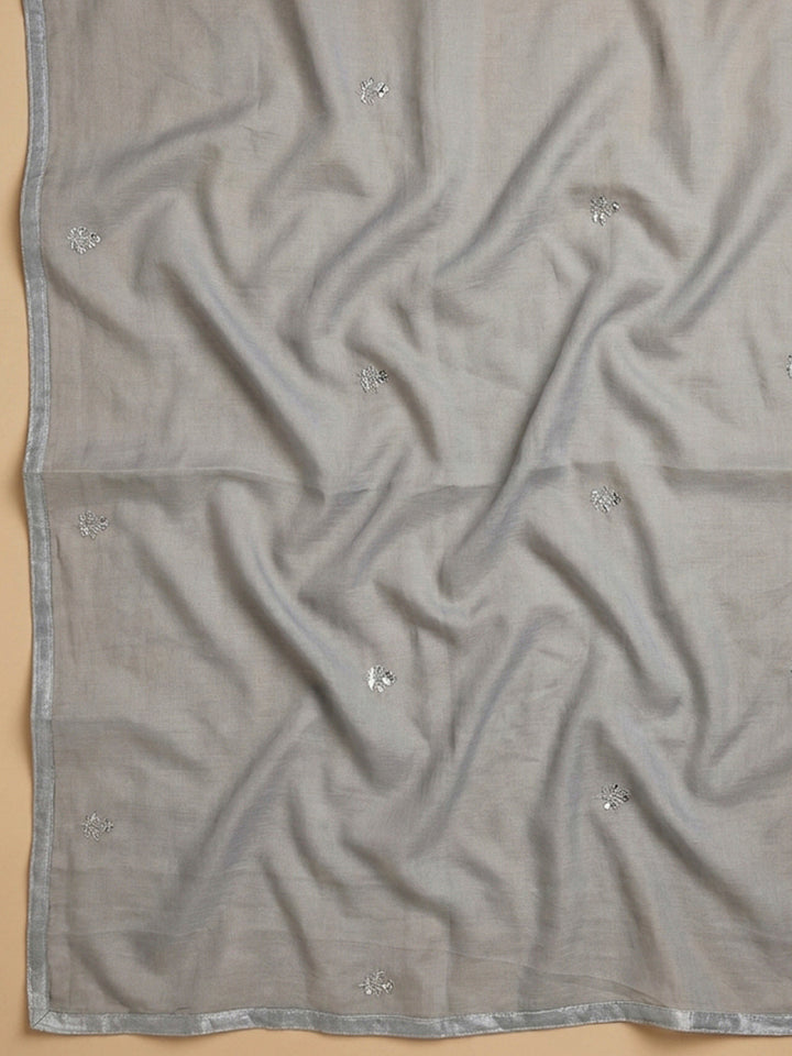 Grey Embroidery Cotton Blend Unstitched Dress Material