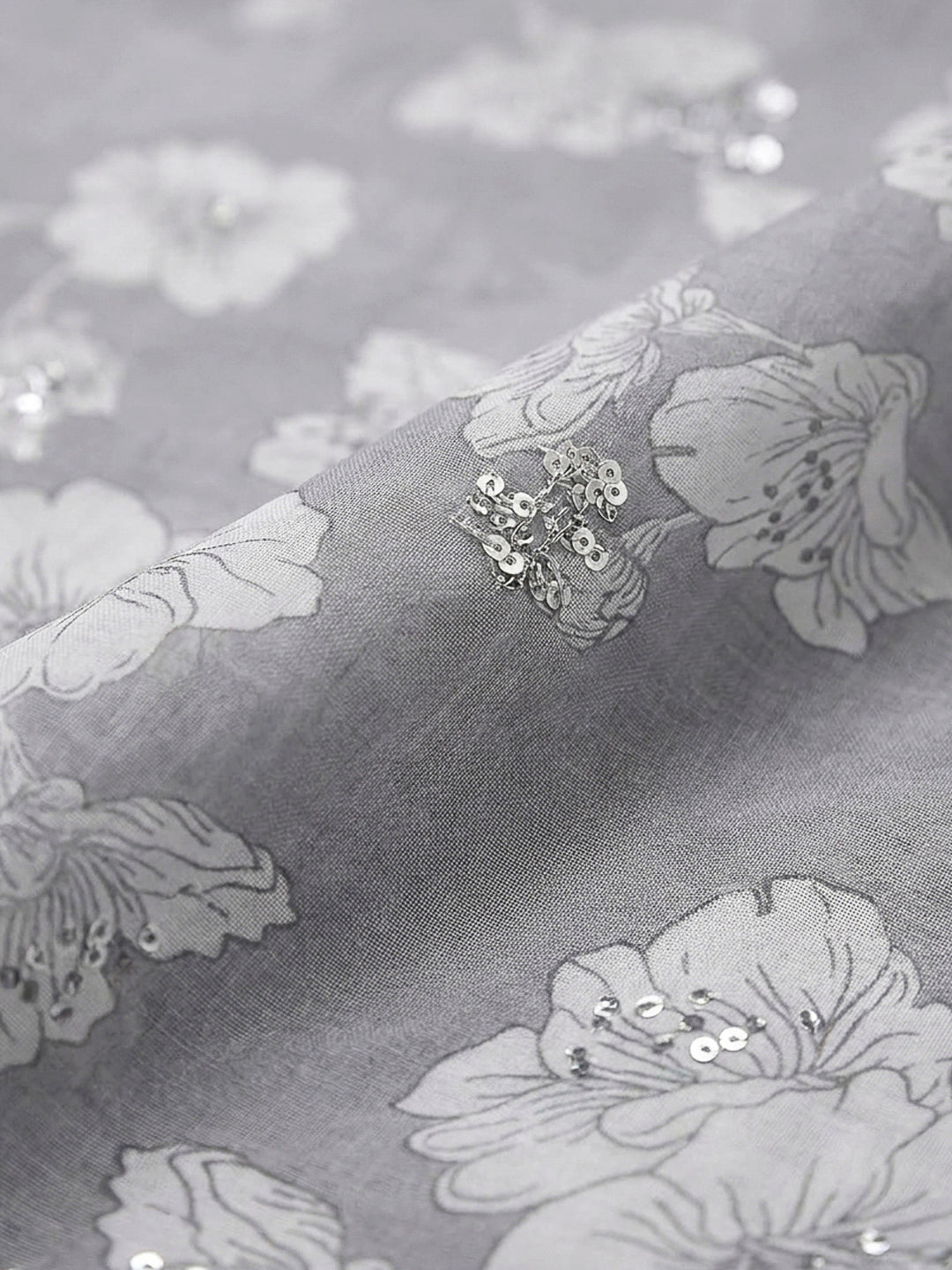 Grey Embroidery Cotton Blend Unstitched Dress Material