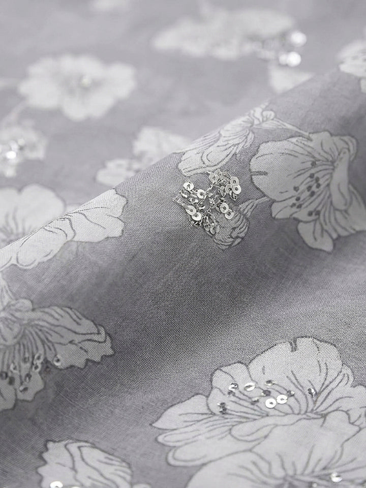 Grey Embroidery Cotton Blend Unstitched Dress Material