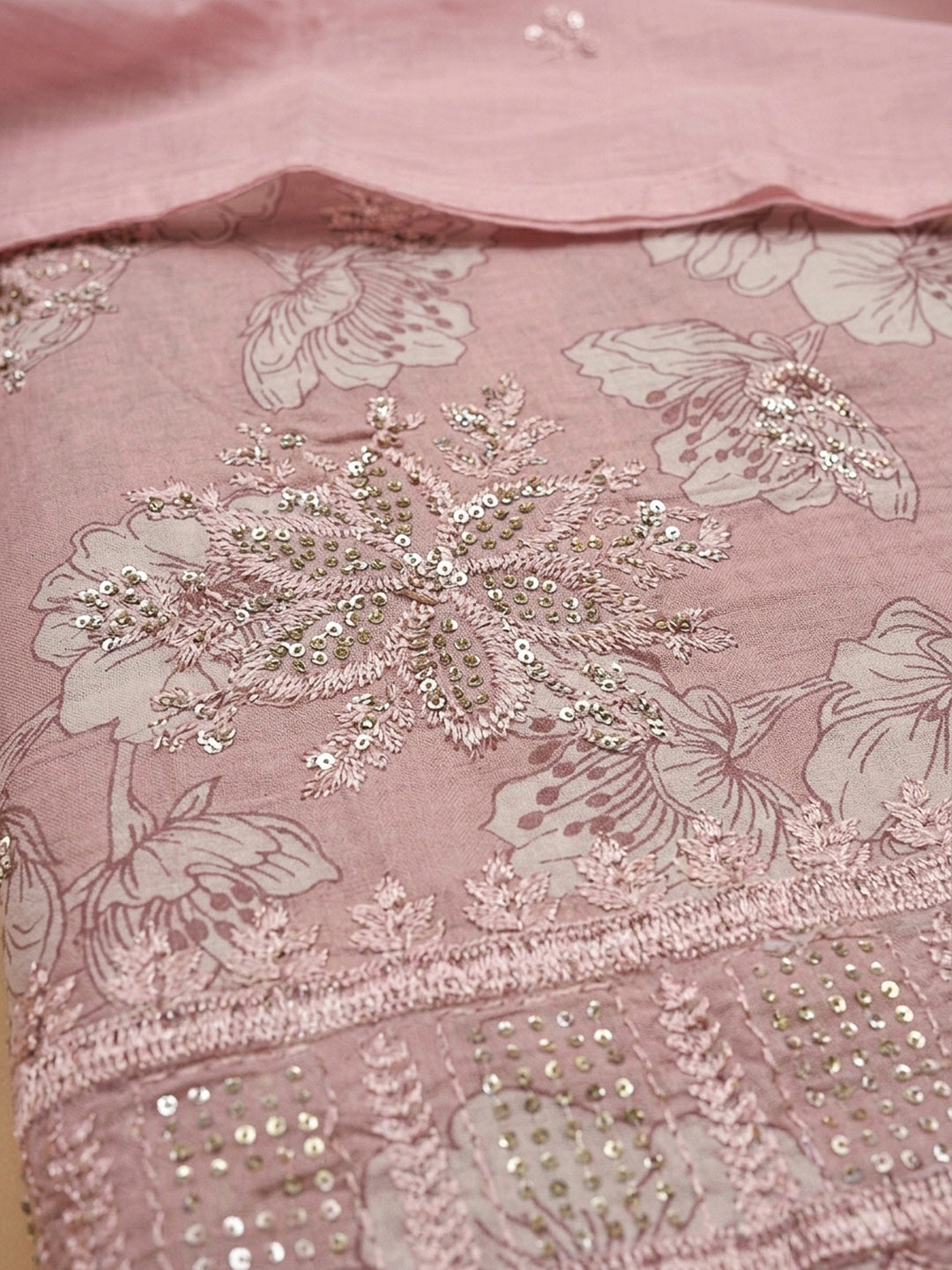 Peach Embroidery Cotton Blend Unstitched Dress Material