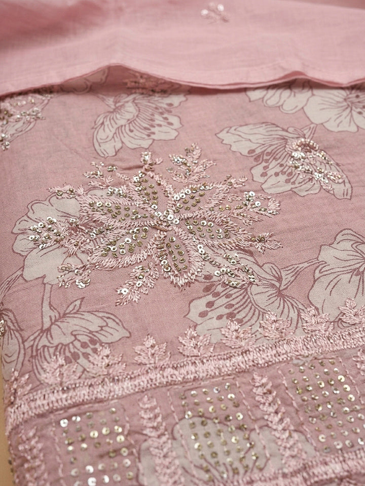Peach Embroidery Cotton Blend Unstitched Dress Material