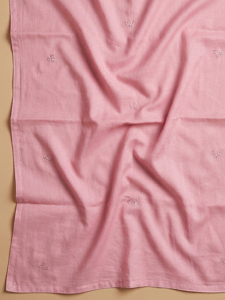 Peach Embroidery Cotton Blend Unstitched Dress Material