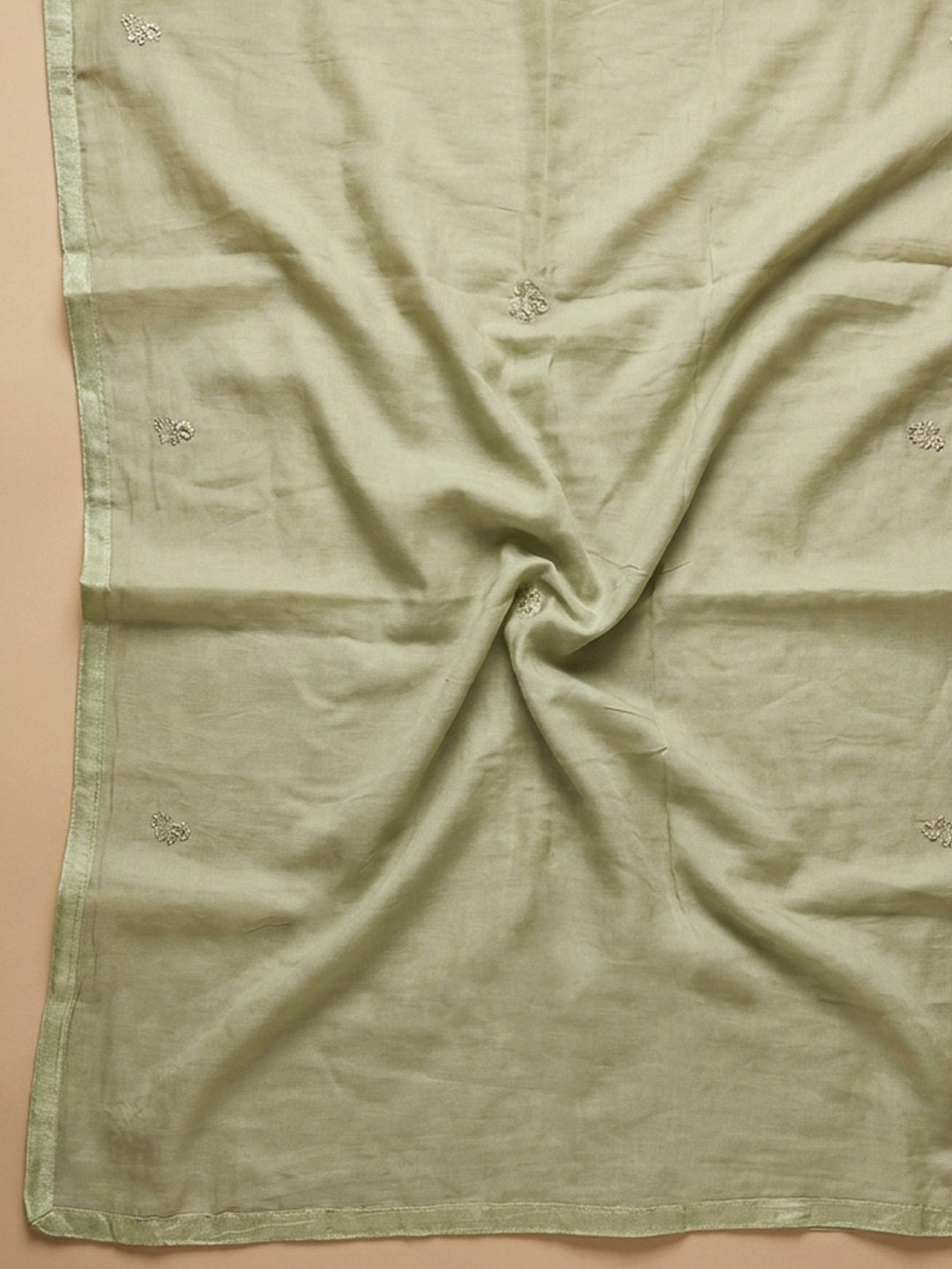 Pista Green Embroidery Cotton Blend Unstitched Dress Material