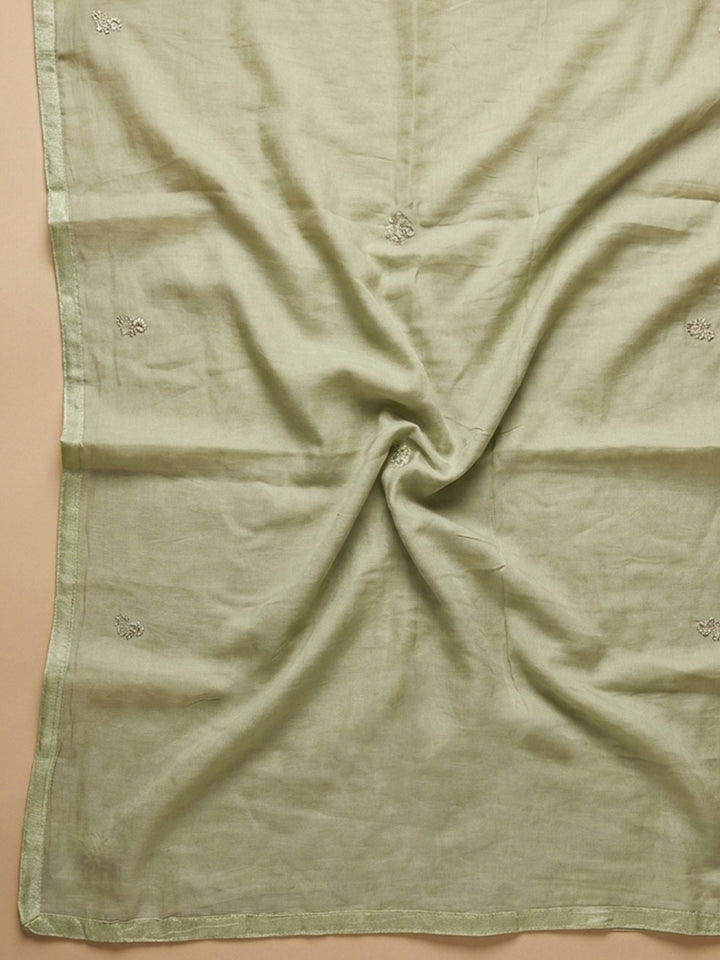 Pista Green Embroidery Cotton Blend Unstitched Dress Material