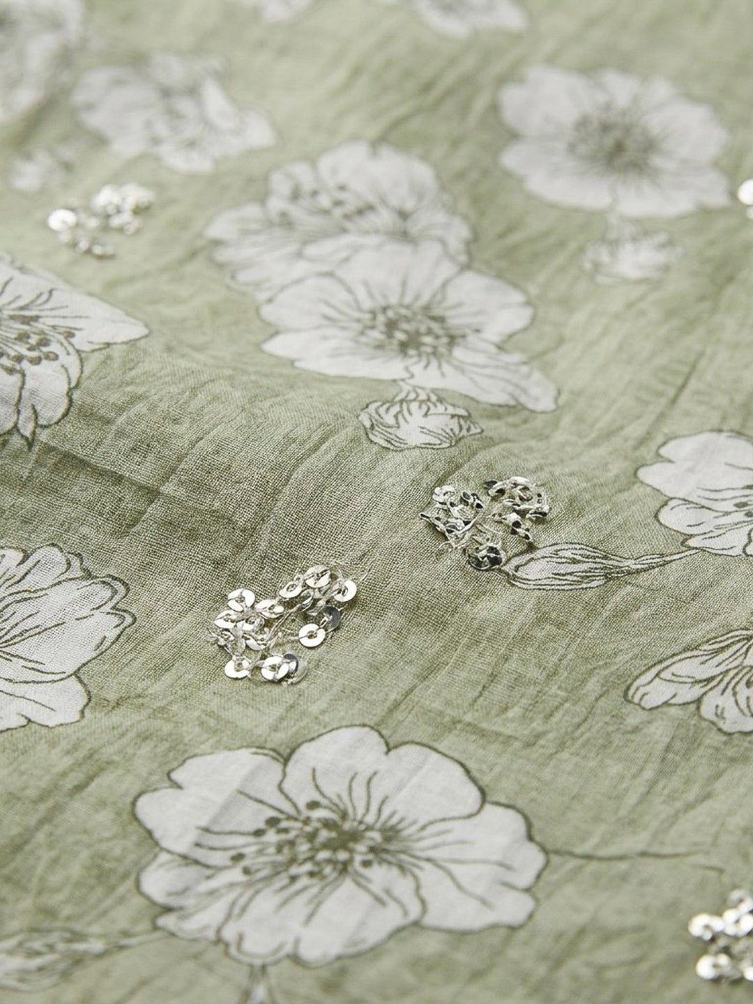 Pista Green Embroidery Cotton Blend Unstitched Dress Material