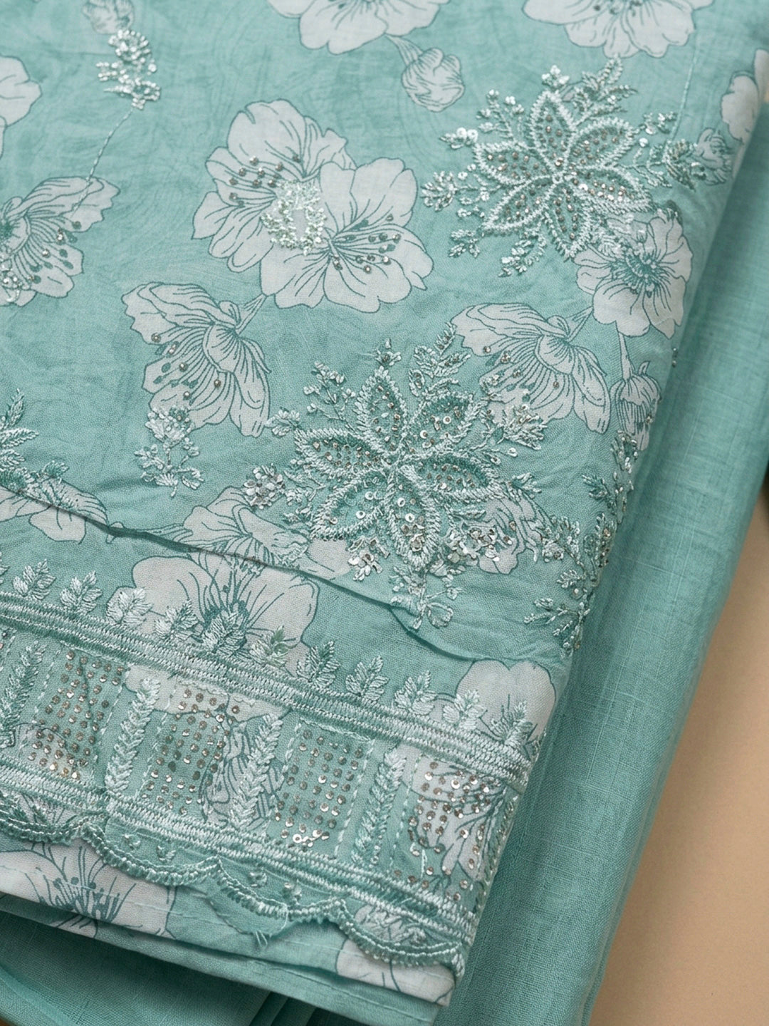 Rama Green Embroidery Cotton Blend Unstitched Dress Material