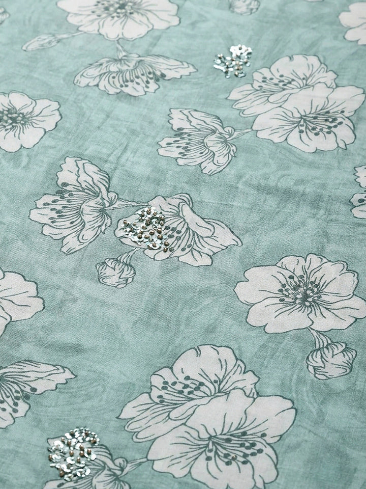 Rama Green Embroidery Cotton Blend Unstitched Dress Material