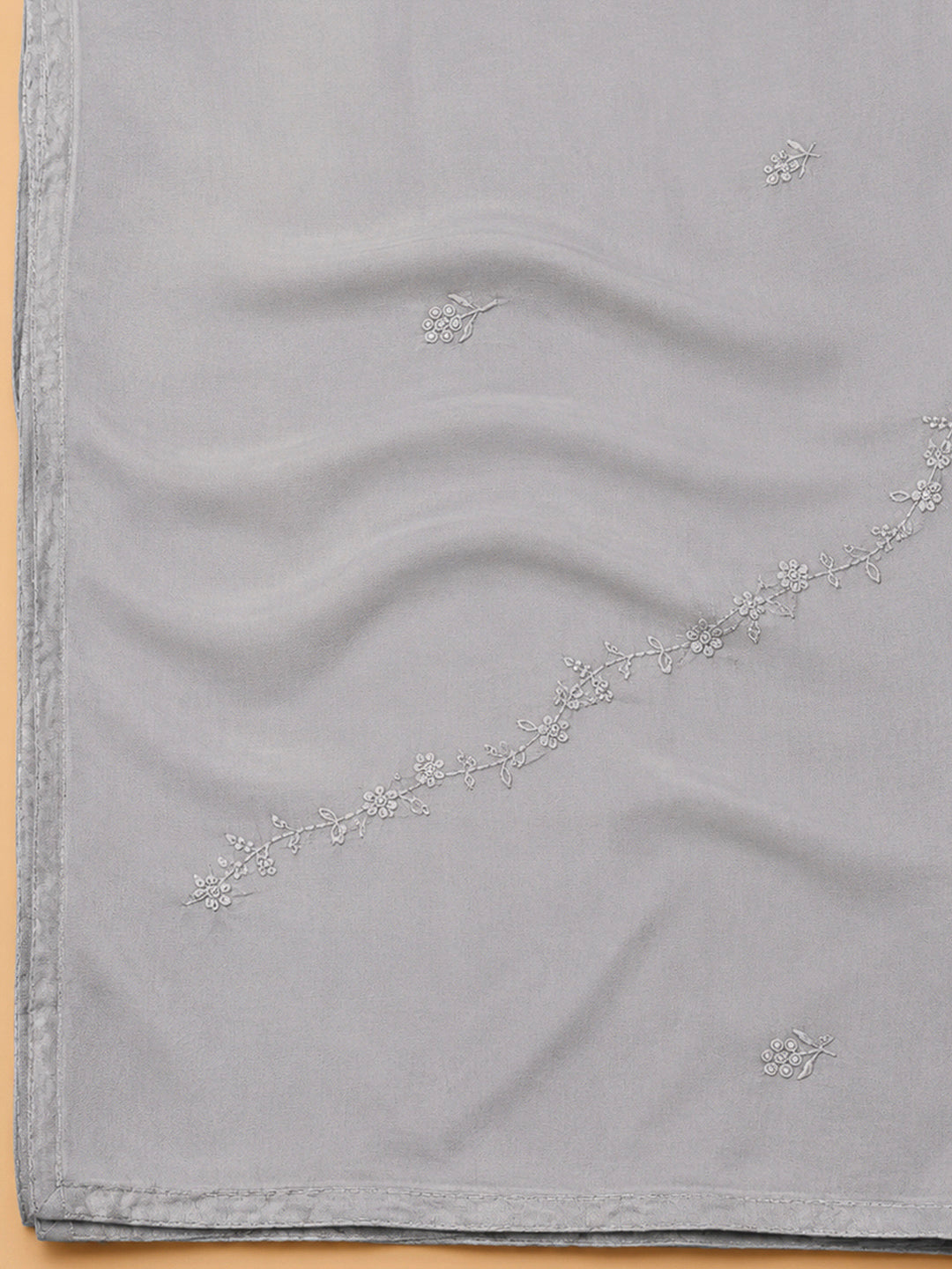Grey Embroidery Cotton Blend Unstitched Dress Material