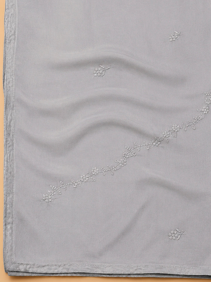 Grey Embroidery Cotton Blend Unstitched Dress Material