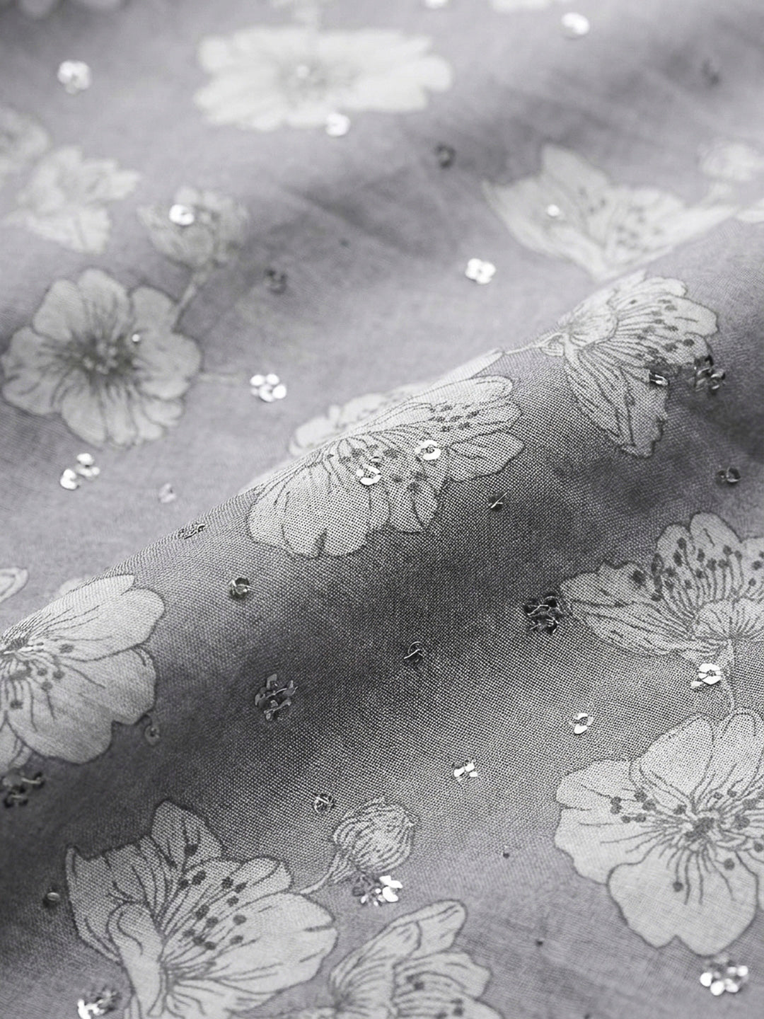 Grey Embroidery Cotton Blend Unstitched Dress Material