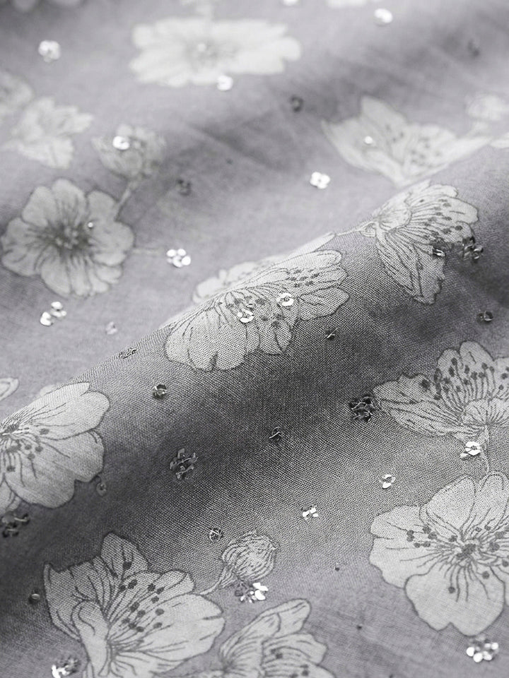 Grey Embroidery Cotton Blend Unstitched Dress Material