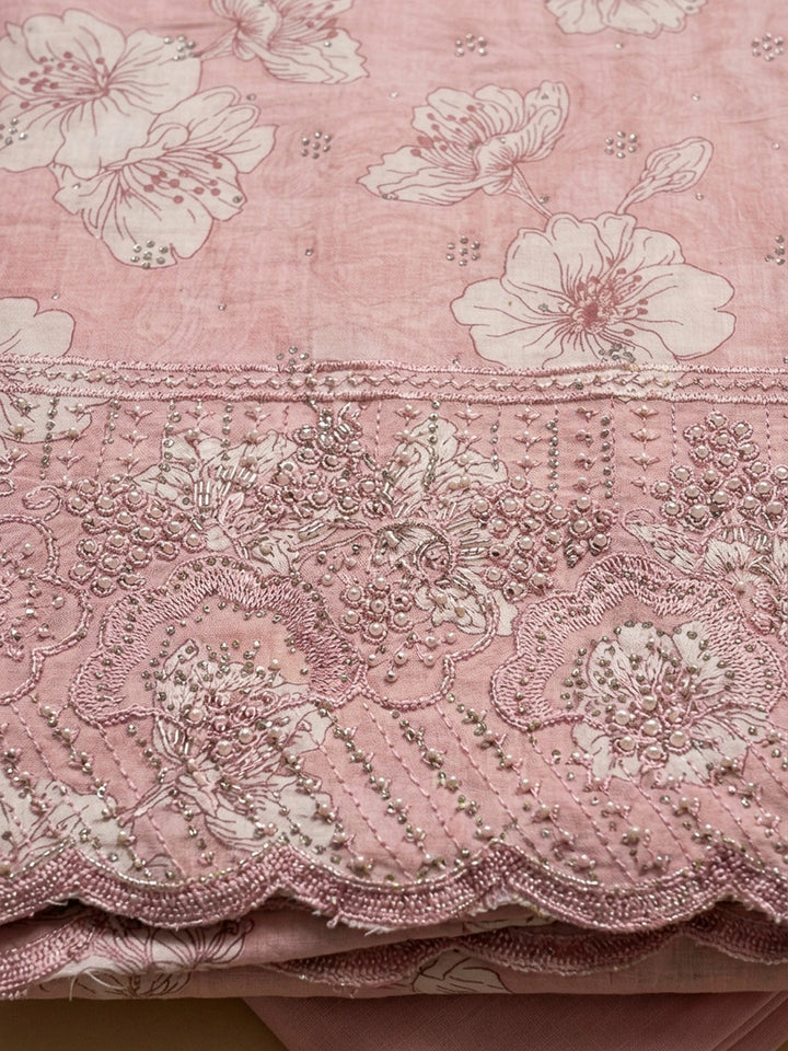 Peach Embroidery Cotton Blend Unstitched Dress Material