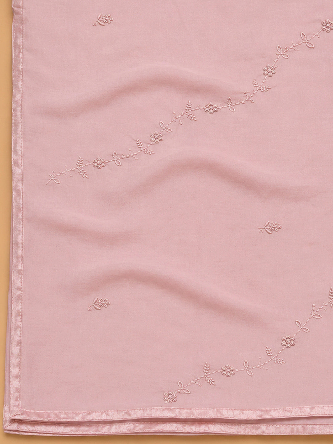 Peach Embroidery Cotton Blend Unstitched Dress Material