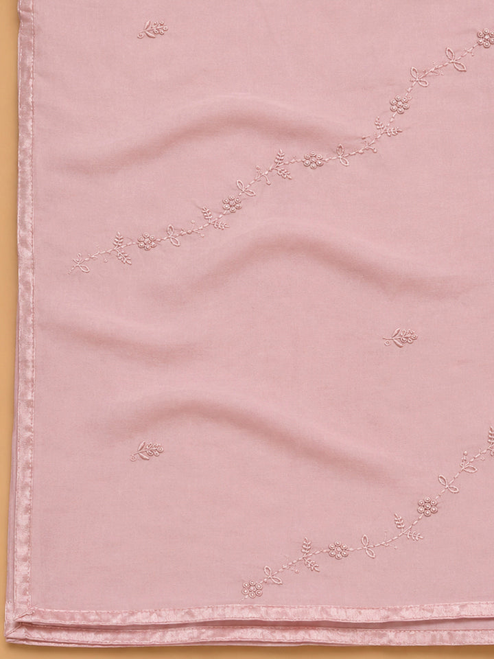 Peach Embroidery Cotton Blend Unstitched Dress Material