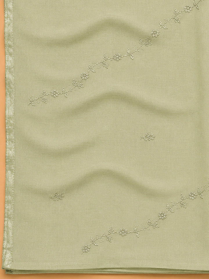 Pista Green Embroidery Cotton Blend Unstitched Dress Material