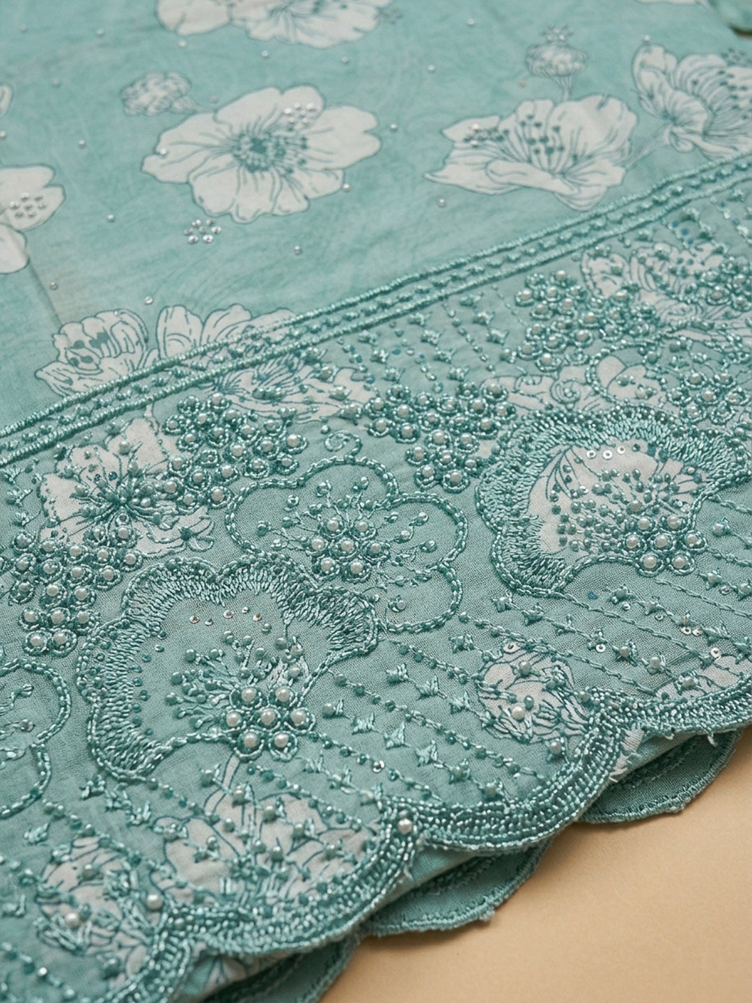 Rama Green Embroidery Cotton Blend Unstitched Dress Material